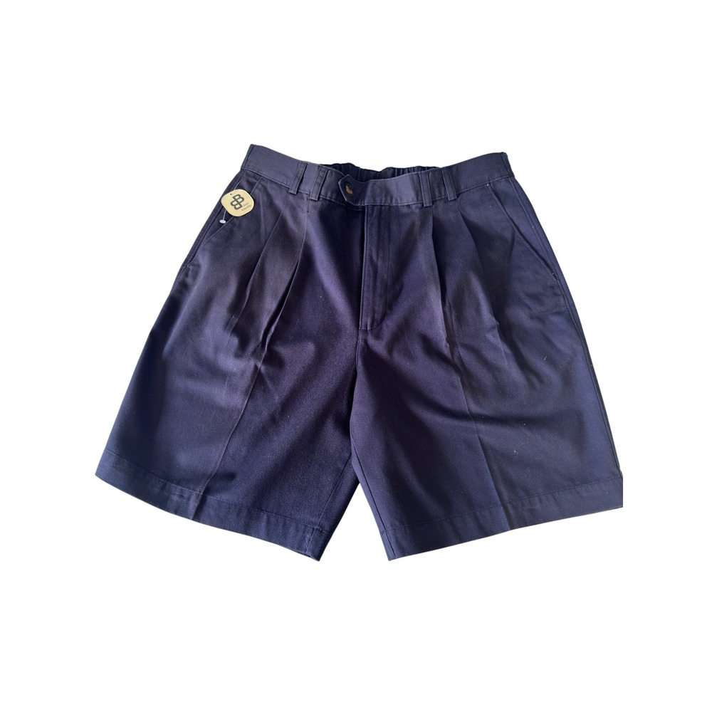 Vtg Bugle Boy Mens Navy No Wrinkle Khakis Pleated Shorts Elastic Back W34 JS